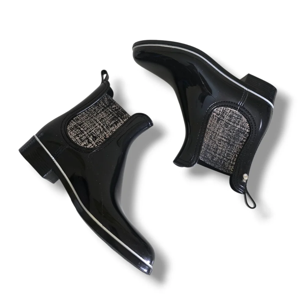Like New 🩶🖤 Lemon Jelly Sardenha Wellington Black Rubber Glossy Glitter Boots - Picture 10 of 16